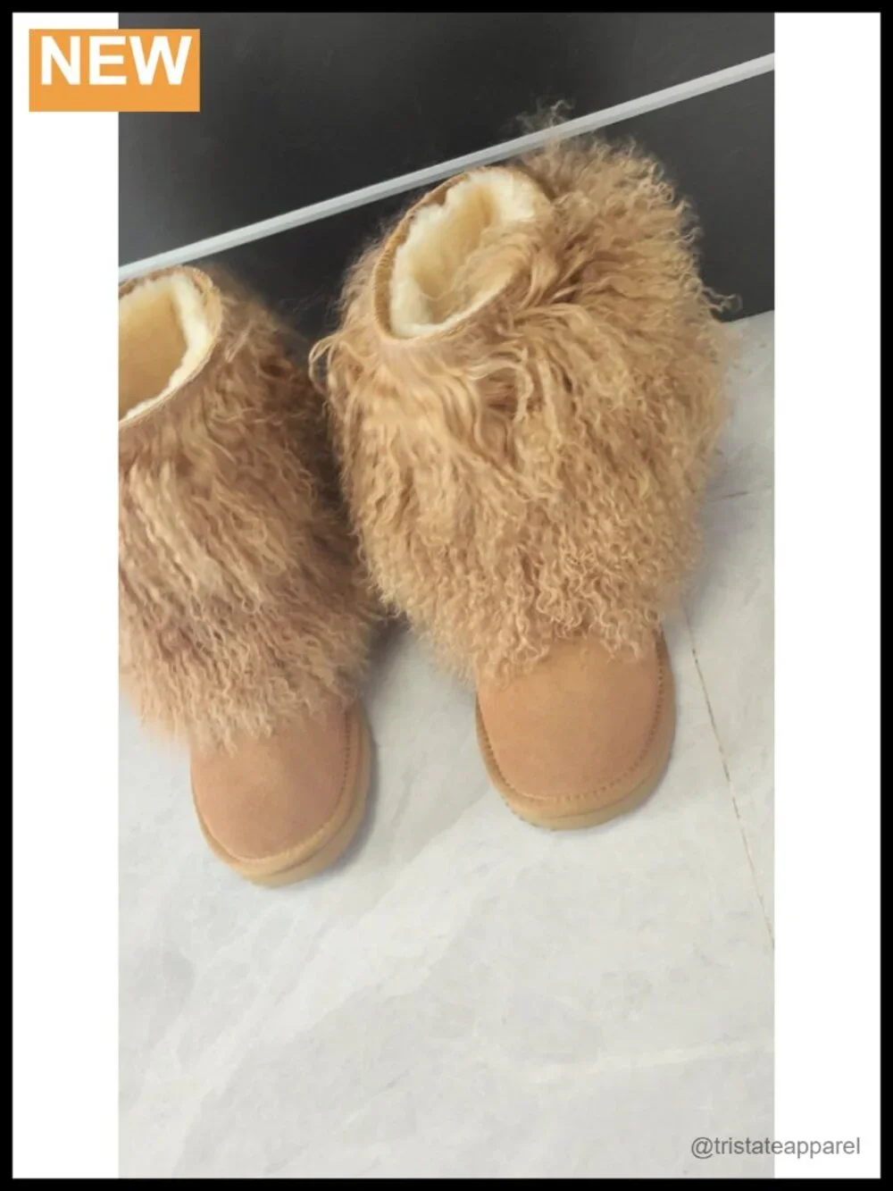 Real Mongolian Fur Women's Mid-Calf Snow Boots Sheepskin Slip-On Winter Shoes